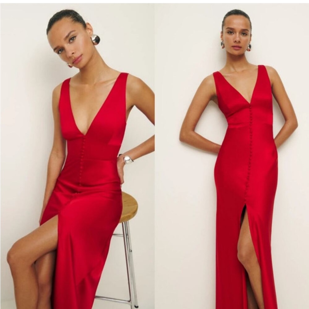 Reformation Elaina Satin Dress, Lipstick Red size 2 NWT